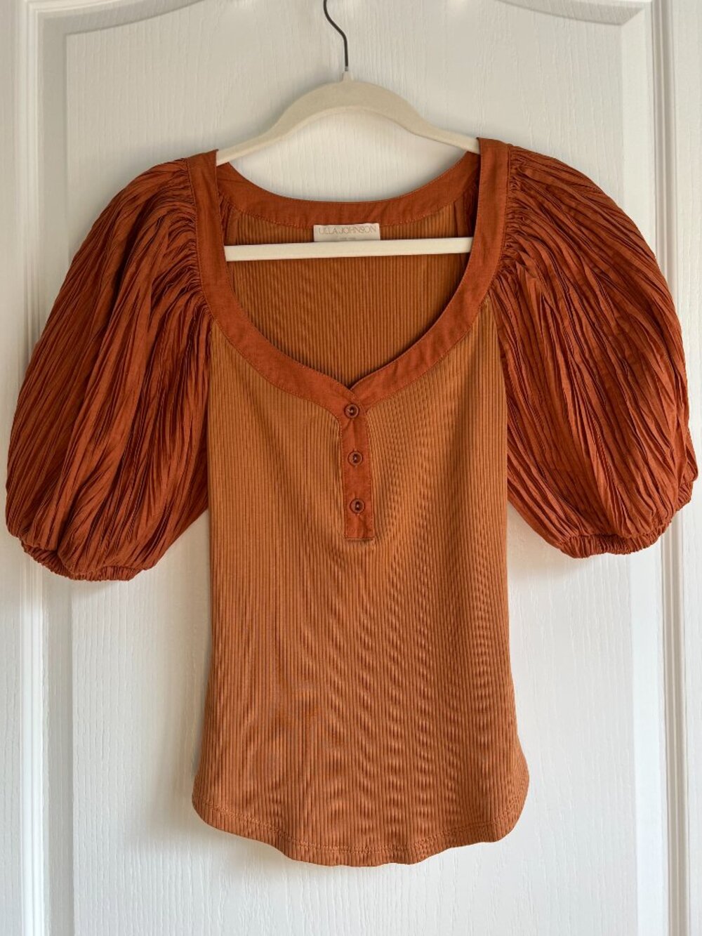 Ulla Johnson Janette Ribbed Puff Sleeve Knit Top Yellow Women's Small